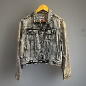 Superdry Denim Jacket Womens 10 Acid Wash Trucker Distressed Blue Vintage Style